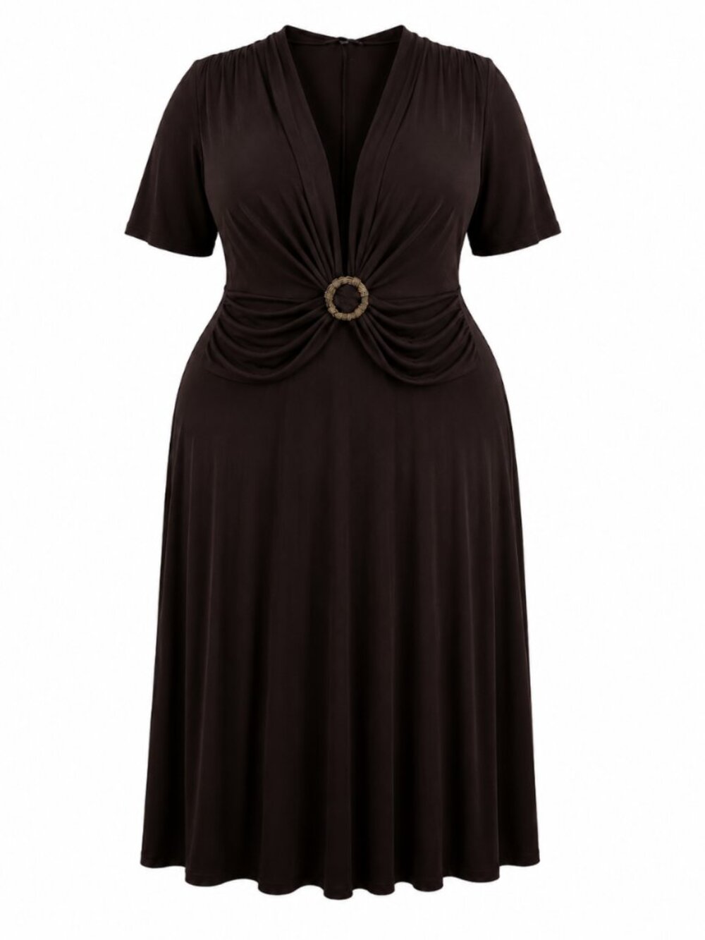 Addition Elle Plus Size Y2K Brown Ring Detail Midi Dress Size 20